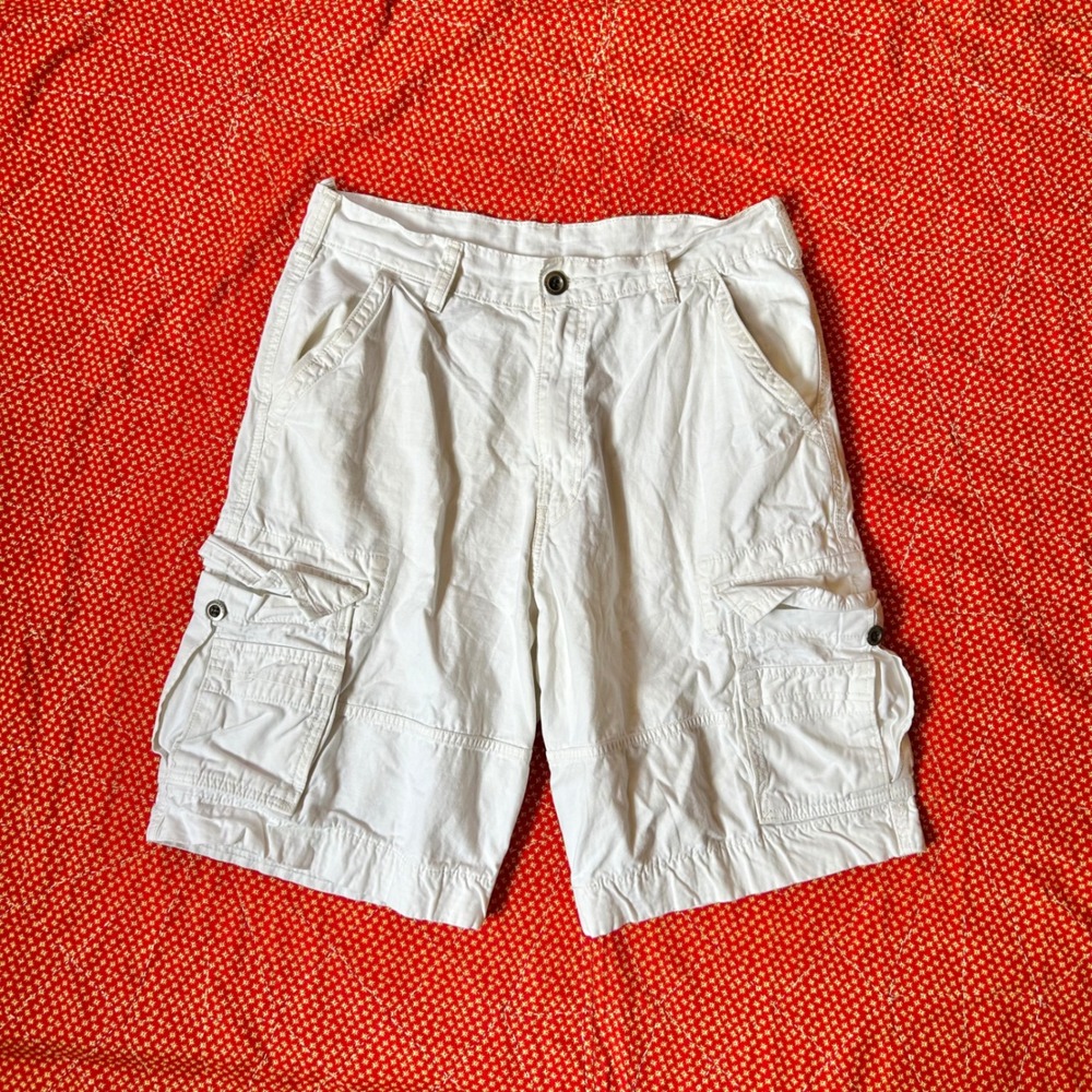 Levi Strauss Men White baggy Cargo Shorts Cotton Utility Pockets Relaxed Fit